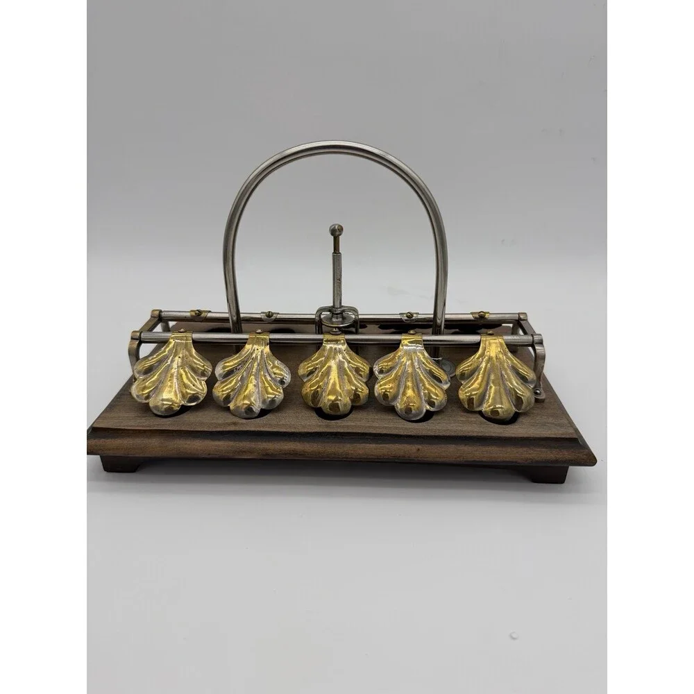 Antique English egg boiling rack & breakfast server Ginkgo Leaf Spring Clips